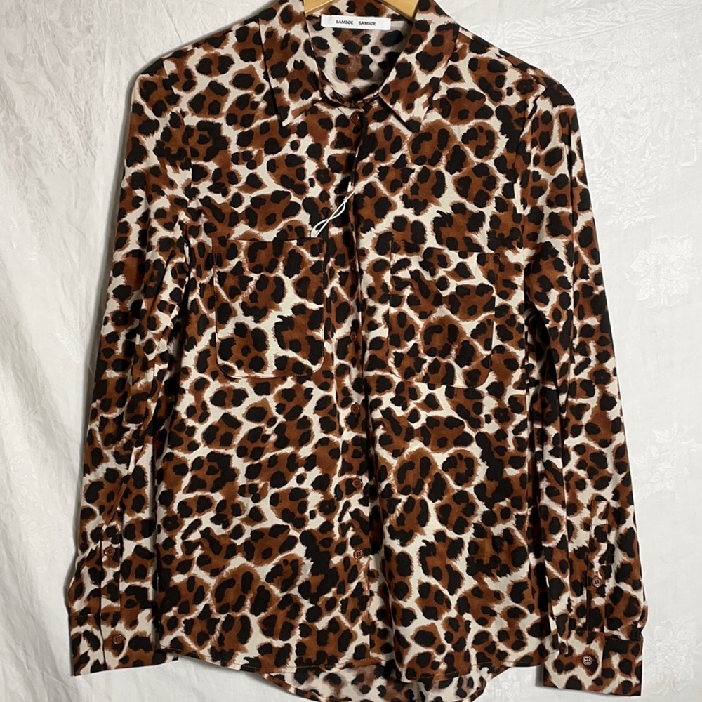 NWT SAMSOE AND SAMSOE Milly Patterned Button Down L/S Blouse Sz. S
